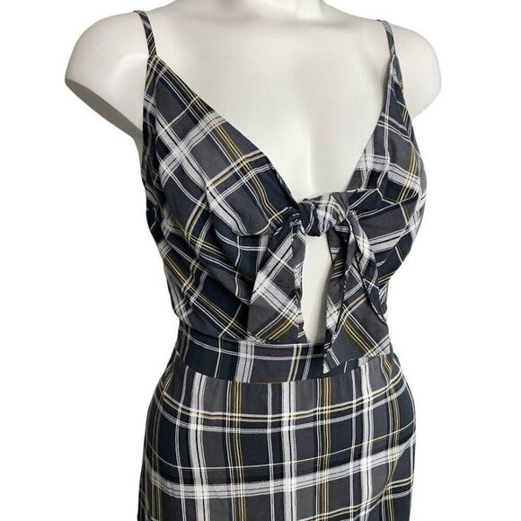 Project 28 Mini Dress Women's XL Gray‎ White Black Plaid Adjustable Straps NEW - Picture 3 of 8